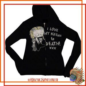 NEW With Tag Zip Soft Fleece Lined Hoodie Black Goth Girl European Size XXL